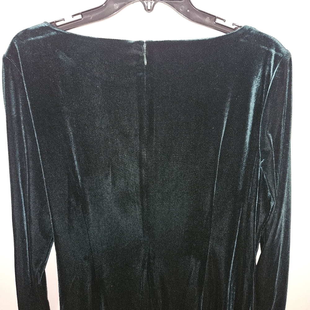 NWOT DKNY Long Sleeve Ruched Bodice Faux Wrap Velvet Midi Dress:Hunter Green: 16 - Picture 10 of 13